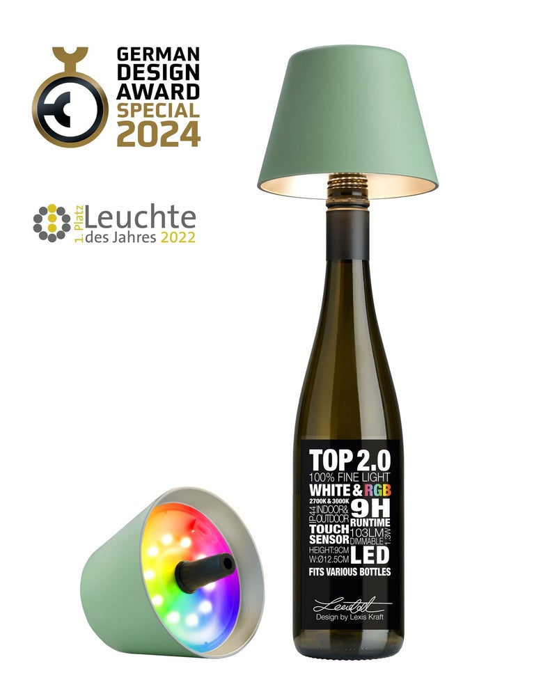 Sompex Top 2.0 Bottle Table Lamp Matte Finish | Stylish Rechargeable LED Lamp | Modern, Wireless & Portable Design | Perfect for Indoor & Outdoor | Adjustable light settings | 12.5x11 cm - Olive Green - Image 1